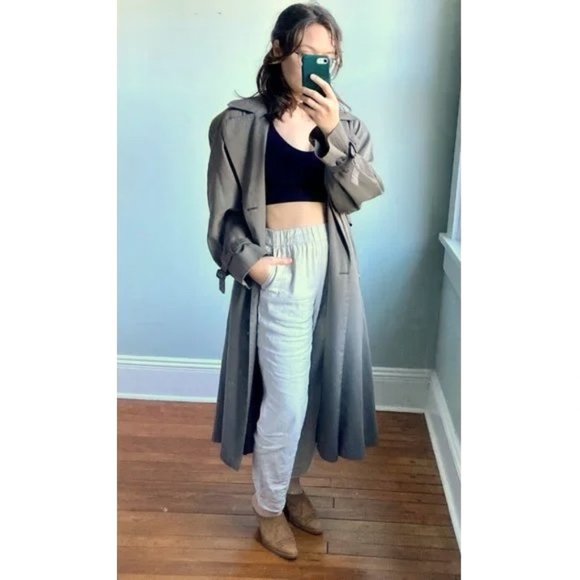 Vintage 90s London Fog Tan Gray Minimalist Staple Trench Maxi Coat 12 - Picture 6 of 8